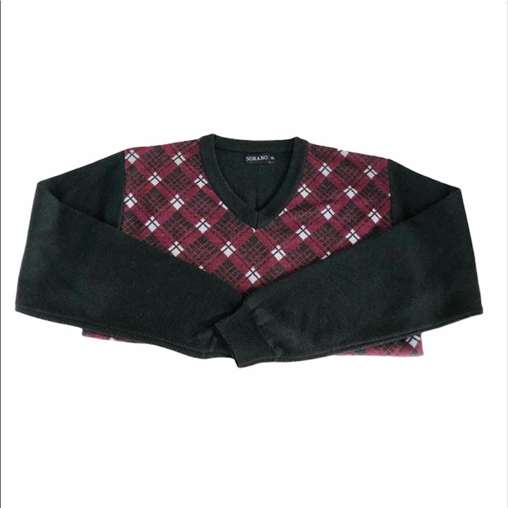 Sorano V-Neck Burgundy Pattern Men’s Sweater XL